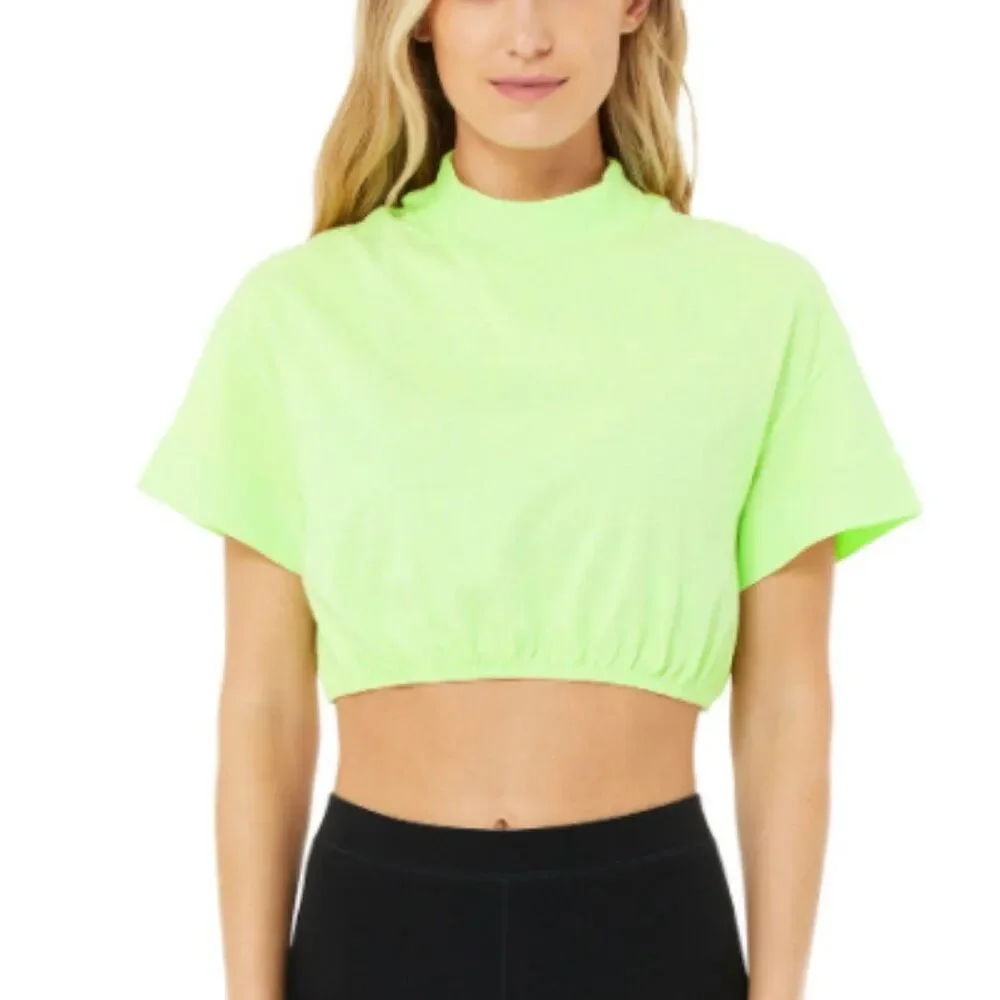 Alo Kick It Crop Tee | Neon Green in Small
